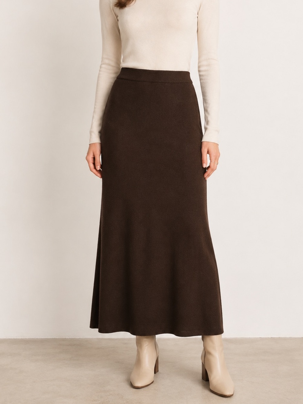Sadie & Sage Brown Knit Fit & Flare Maxi Skirt Size Small